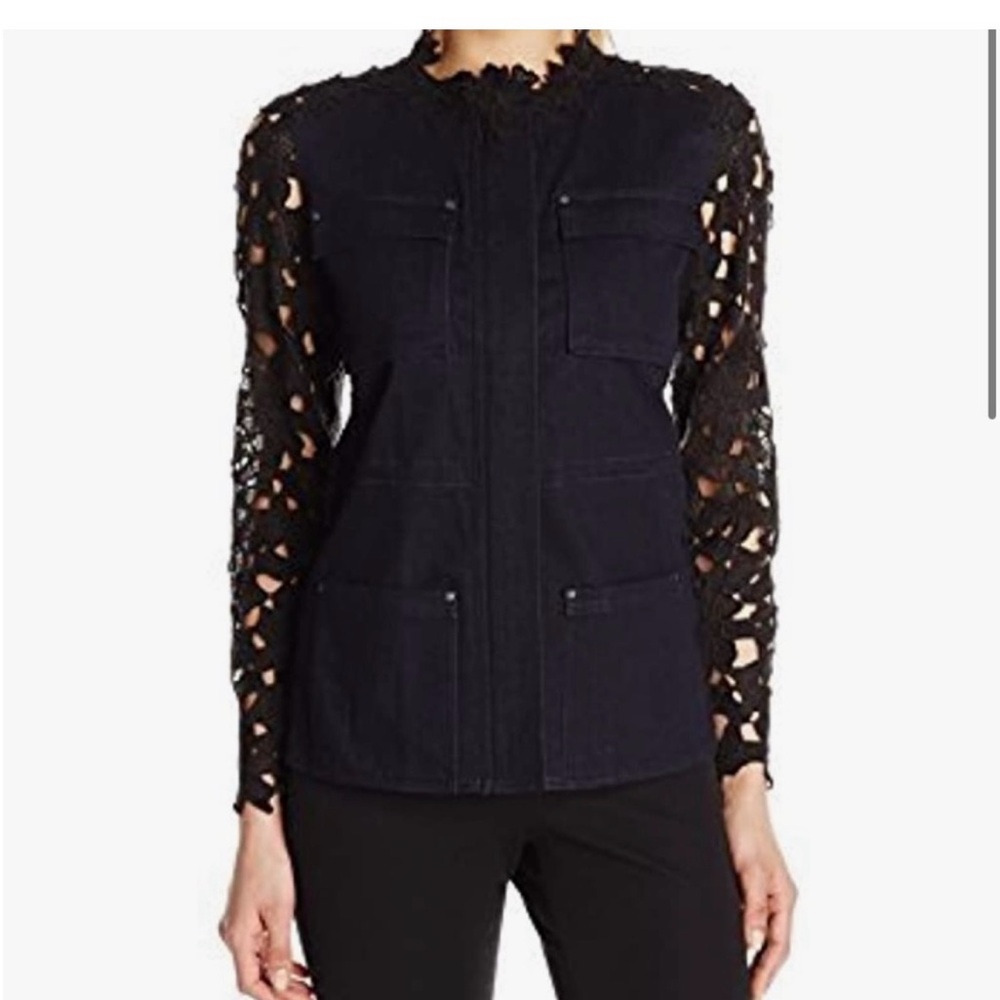 Elie Tahari Denim lace jacket sz Large - Picture 3 of 9
